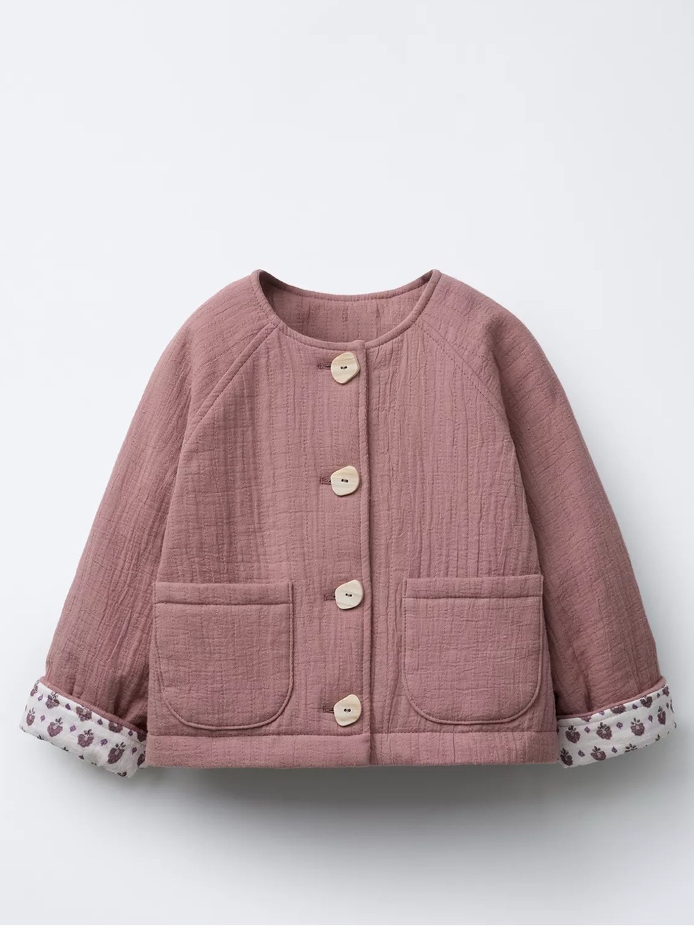 Zara Quilted Button Jacket in Dusty Rose